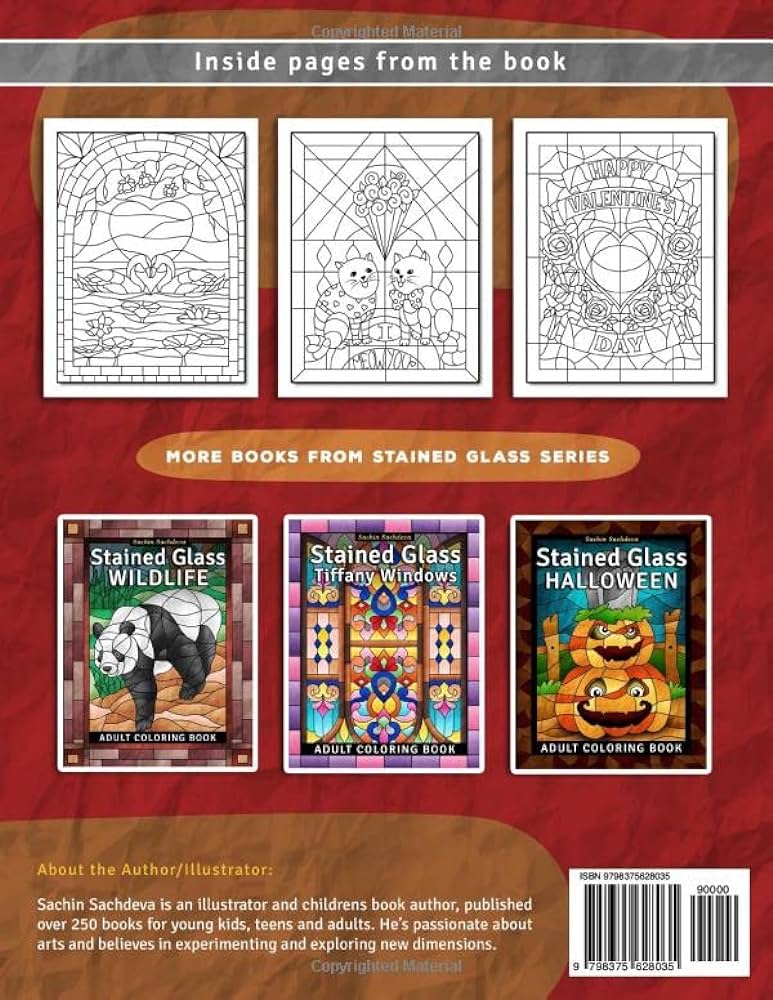 Stained glass valentine adult coloring book for stress relief and relaxation stained glass coloring book for adults sachdeva sachin sachdeva sachin books