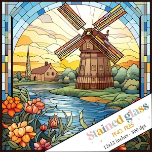 Windmill stain glass