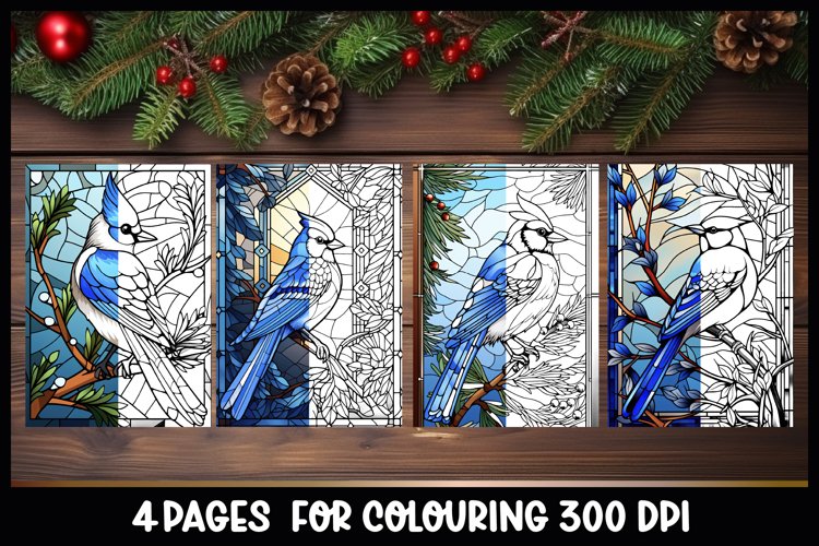 Blue jay bird stained glass coloring book pages i winter