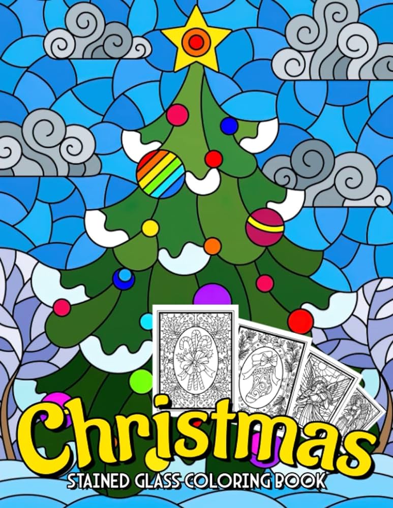 Christmas stained glass loring book amazing winter loring pages with impressive designs for all ages to unleash creative energy and unwind great gift for special occasions alfred mykah books