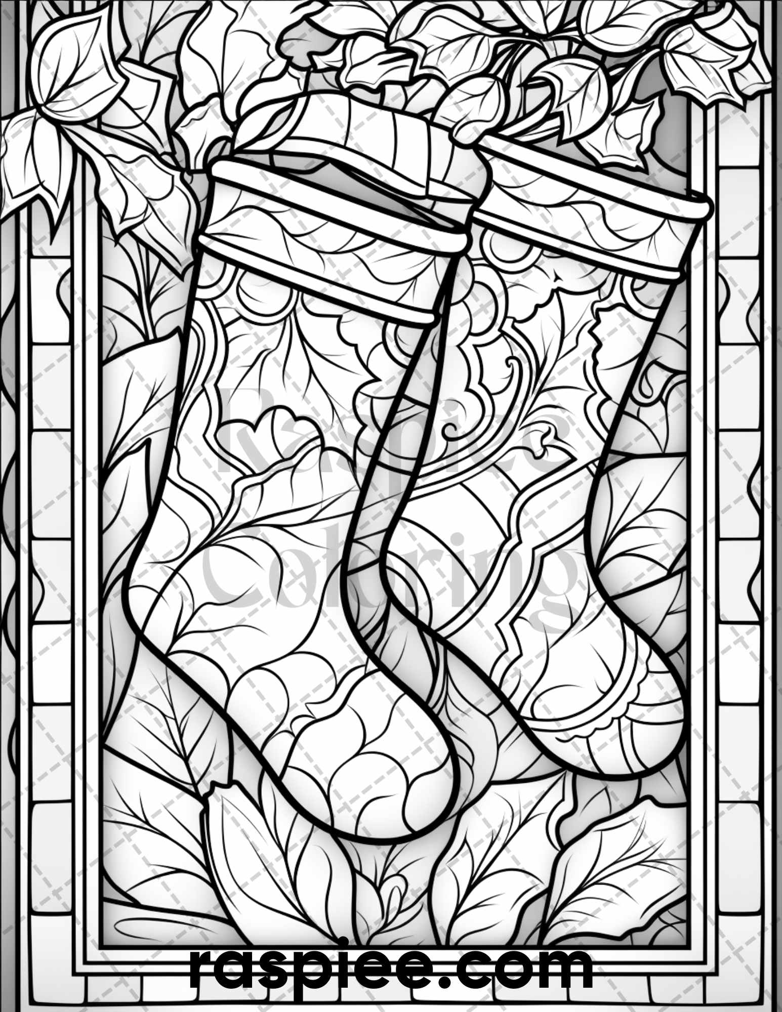 Christmas stained glass grayscale coloring pages for adults printa â coloring