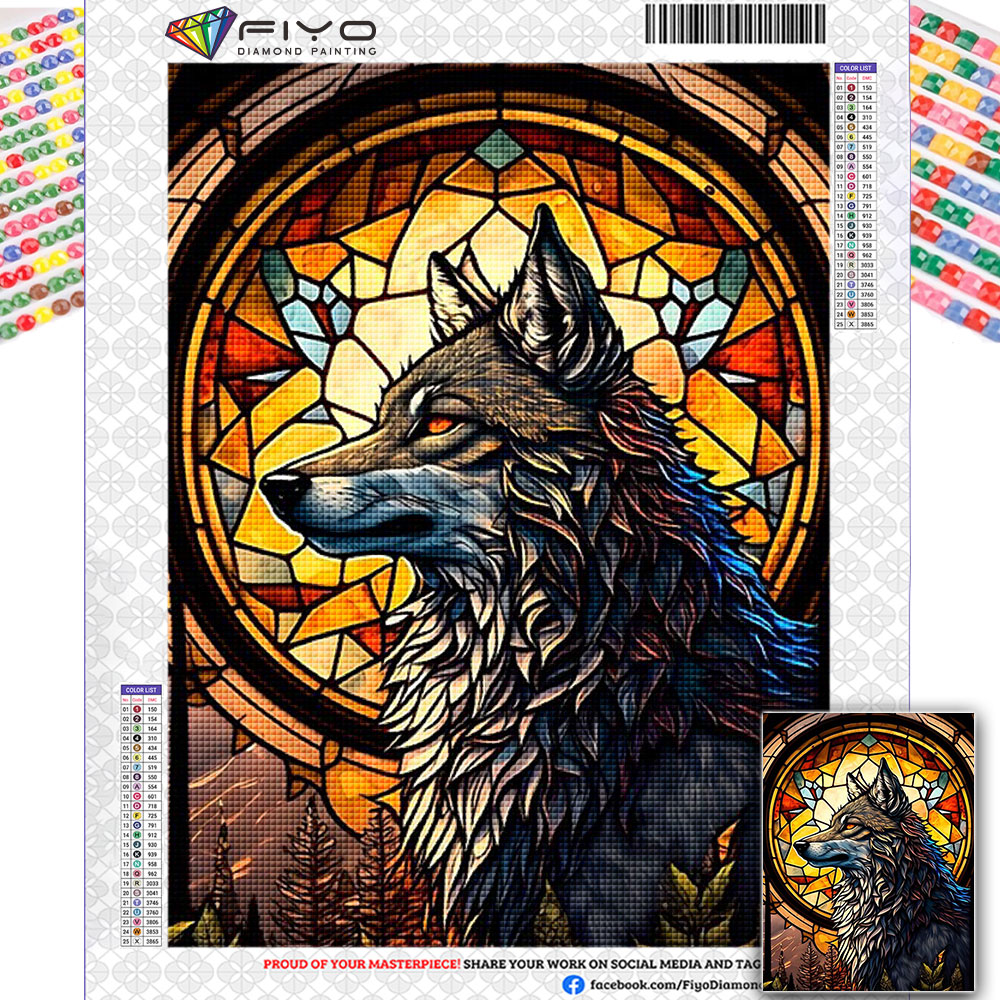 Fiyo diamond painting animal diamond mosaic stained glass wolf picture rhinestones d diy beaded set embroidery home decor