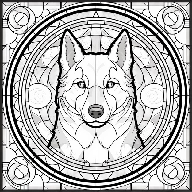 Premium ai image a black and white drawing of a dog in a stained glass window generative ai