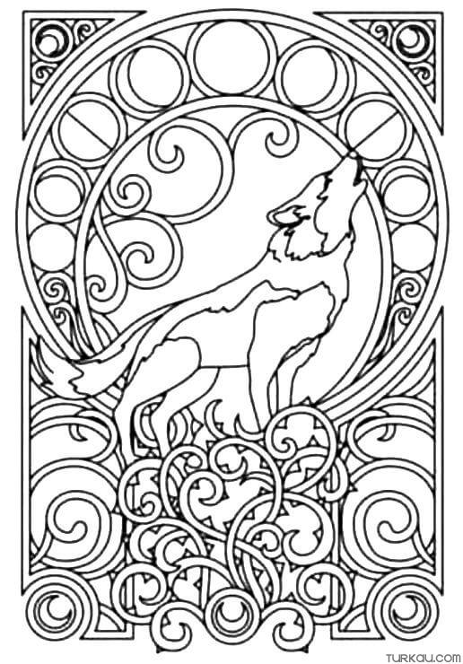 Wolf stained glass coloring page