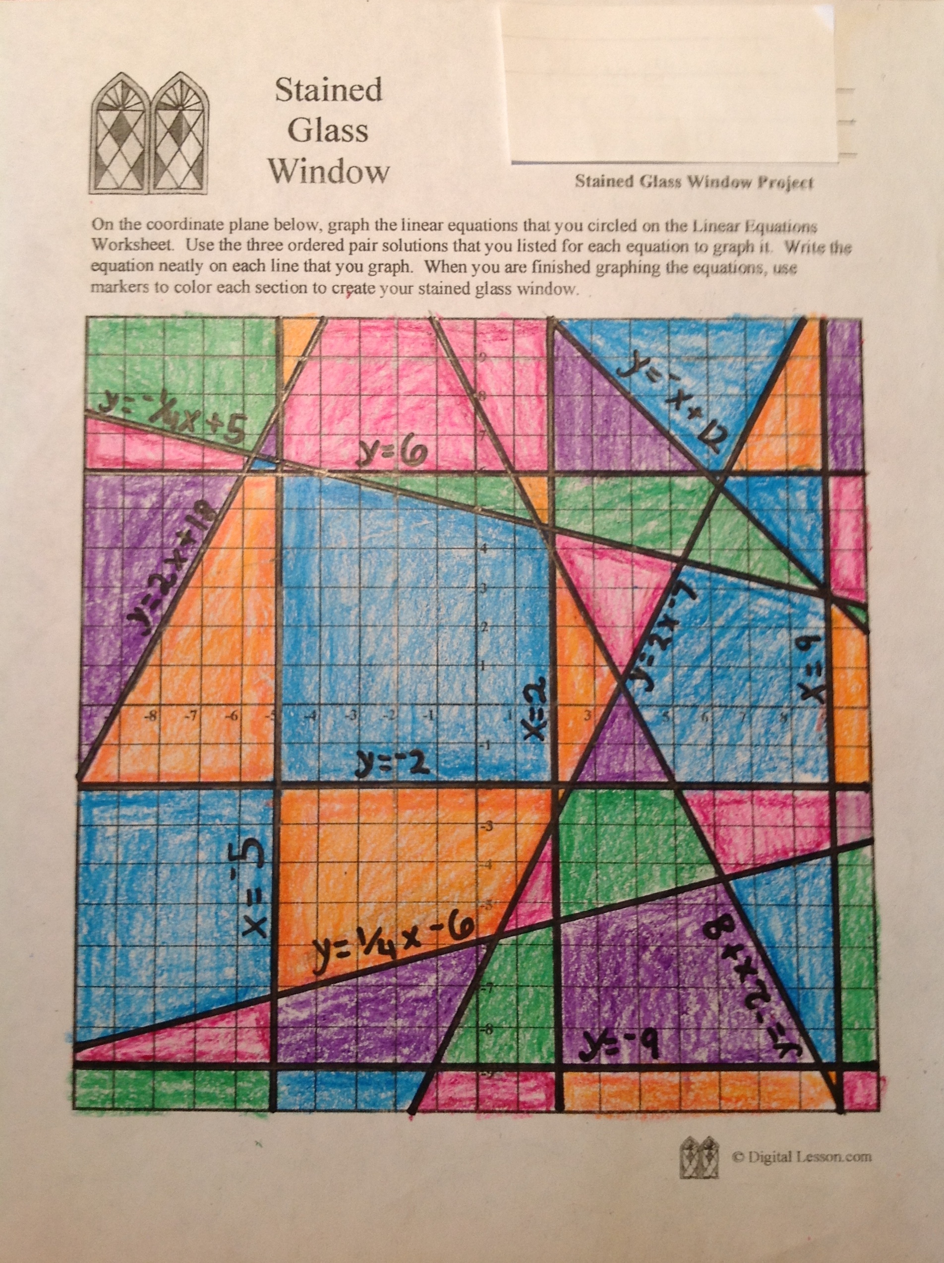 Stained glass math activity linear equations project