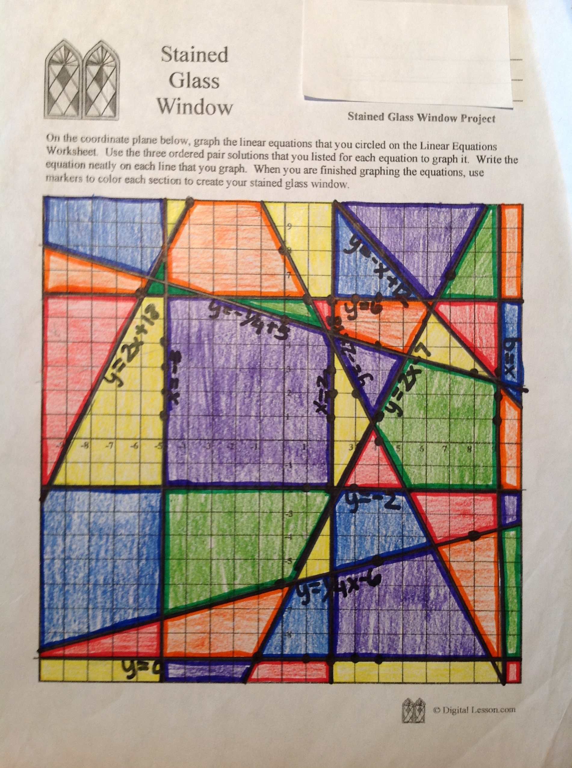 Stained glass math activity linear equations project