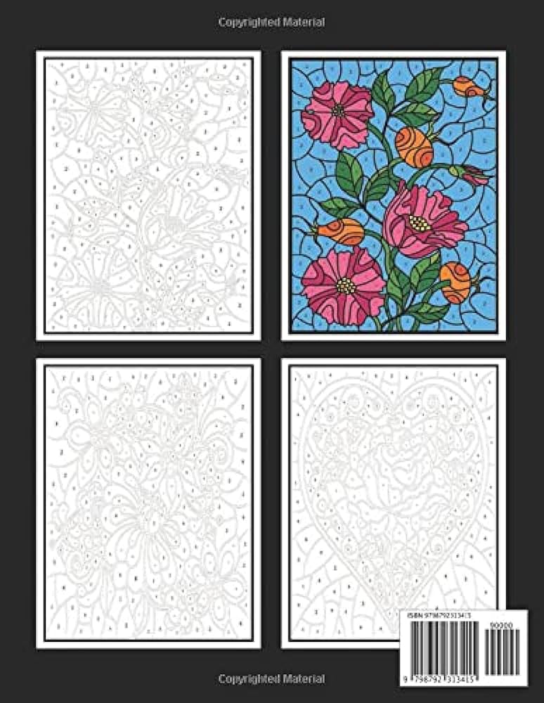 Flowers stained glass color by number flowers an adult coloring book with bouquets wreaths swirls patterns decorations inspirational designs and much more flowers coloring book for adults by mosaic practice numbers lloyd