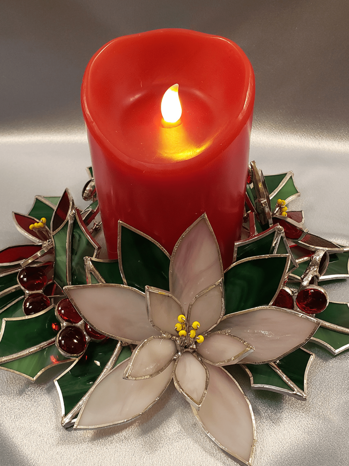 Stained glass poinsettia wreath curious mondo