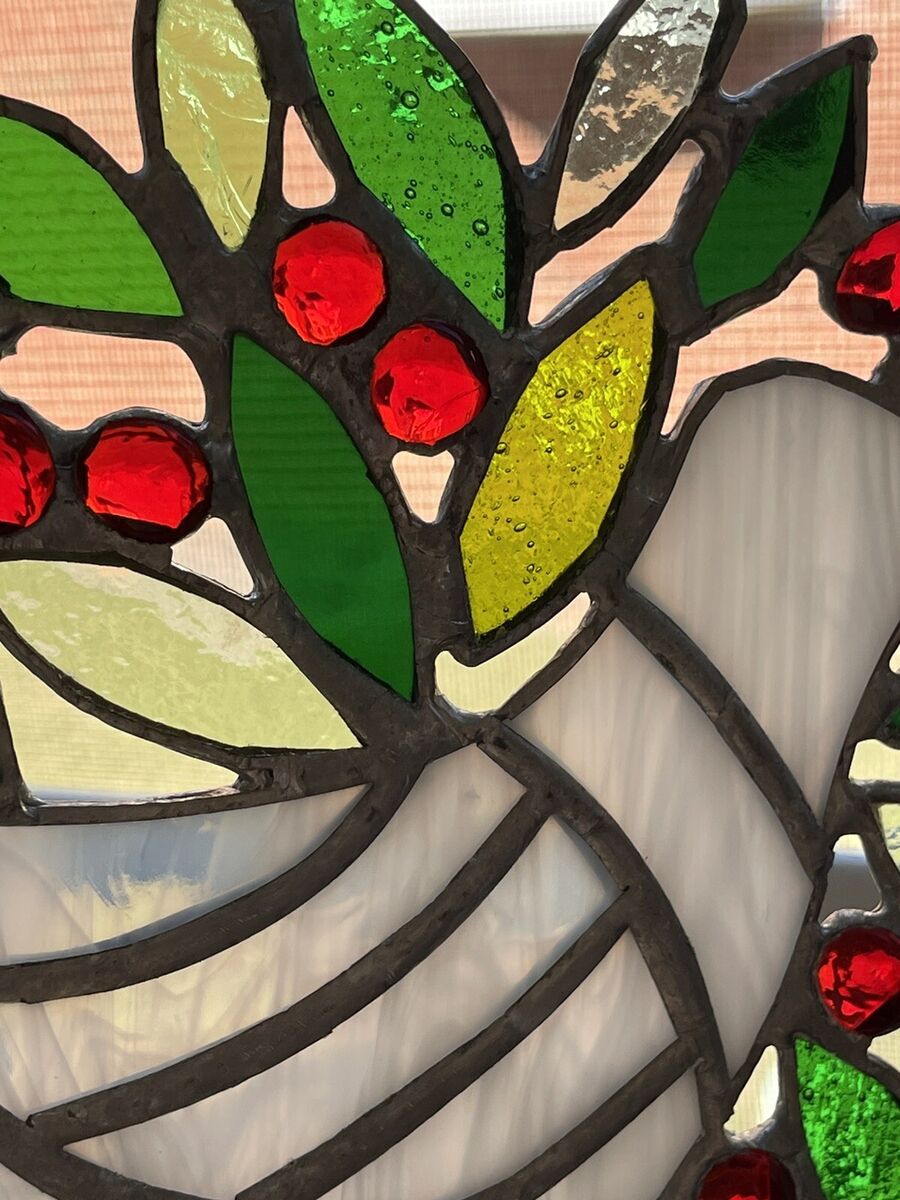 Hand made stained glass dove holly wreath sun