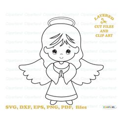 Instant download cute angel outline svg cut files and clip