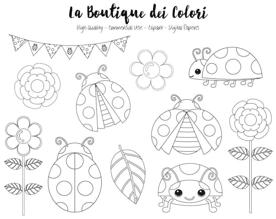 Ladybug digital stamp clipart cute graphics png ladybird bugs garden flowers insect clip art scrapbook coloring pages illustrations