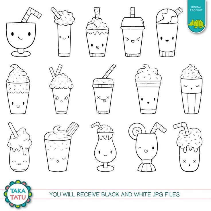 Cute milkshake clipart kawaii milkshake printable milkshake line art graphics black and white kawaii milkshake digital stamp party instant download