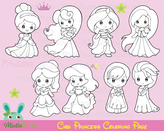 Princess stamp princess coloring page digital stamp planner stickers instant download