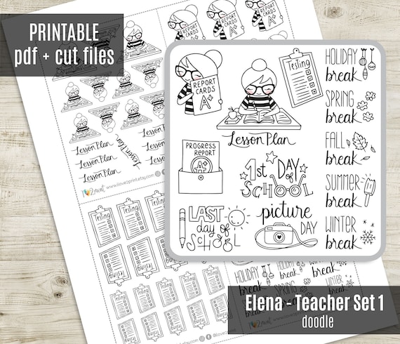 Elena planner girl teacher stamp printable planner stickers coloring printable sticker stamp functional character stickers cut files