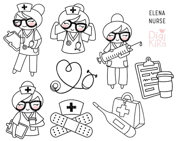 Elena planner girl nurse clipart doctor digital stamp character planner stickers scrapbook invitation crafts planner clipart