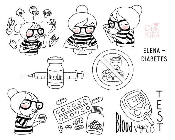 Elena planner girl diabetes clipart digital stamp character planner stickers scrapbook invitation crafts planner clipart