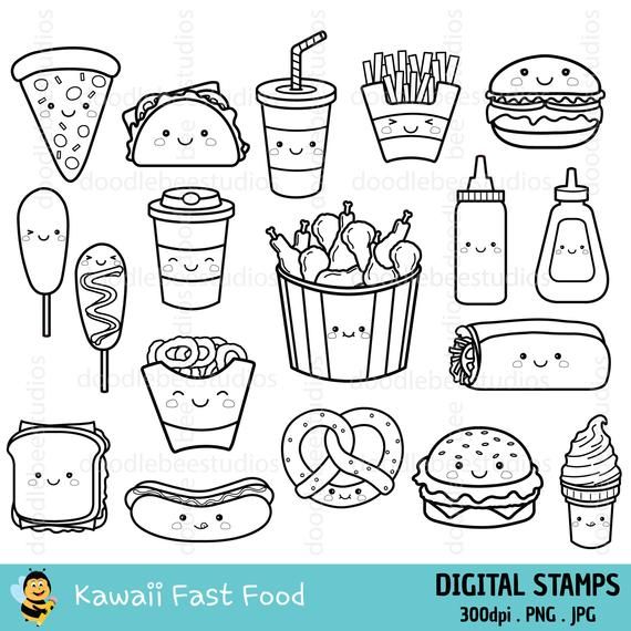 Kawaii fast food clipart kawaii fast food clipart cute fast food digital stamps cute fast food icons kawaii fast food coloring pages