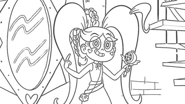 Cute girl with two ponytails coloring page