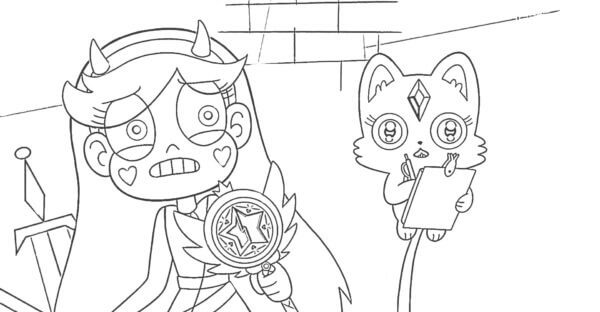 Cute cat and star butterfly coloring page