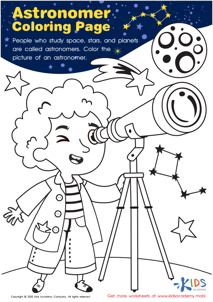 Astronomer coloring page worksheet for kids