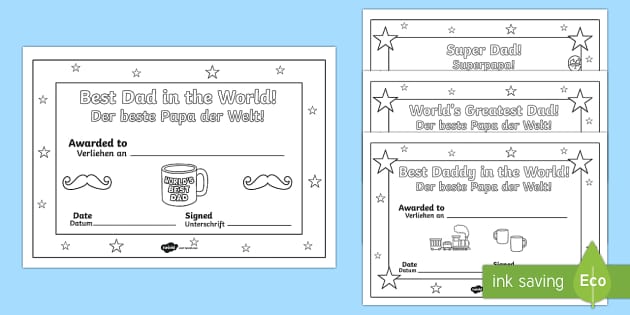 Fathers day certificates colouring pages englishgerman