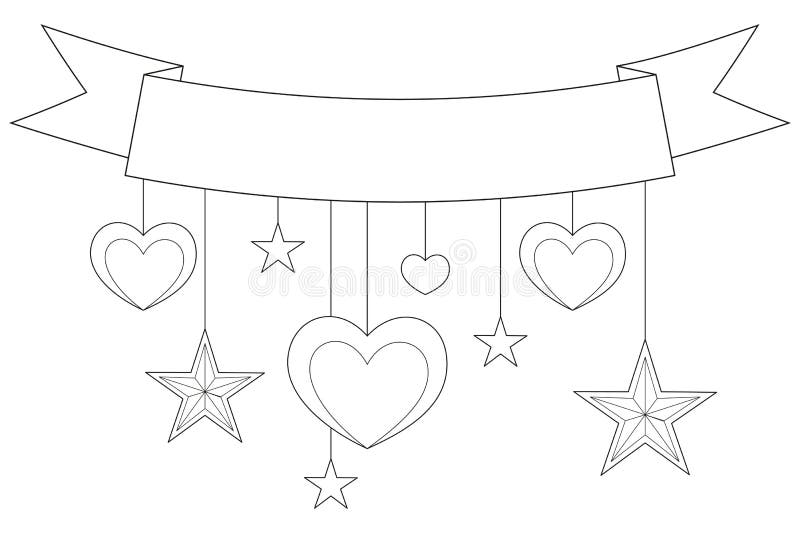 Ribbon hearts and stars on black and white poster stock vector