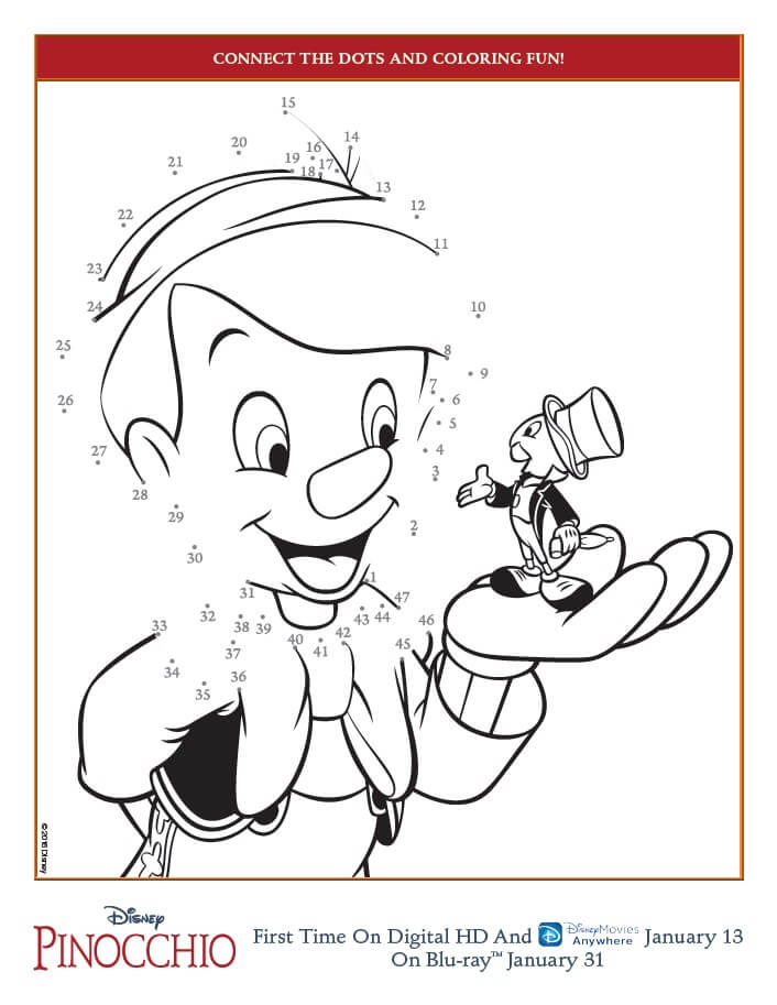 Pinocchio coloring pages and activity sheets