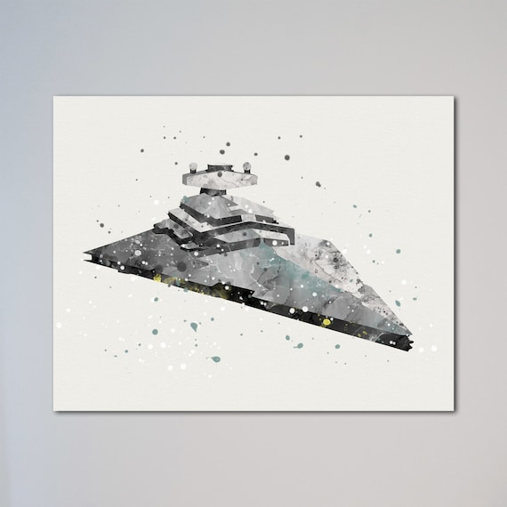 Star wars star destroyer poster imperial ship watercolor print wall art decor picture