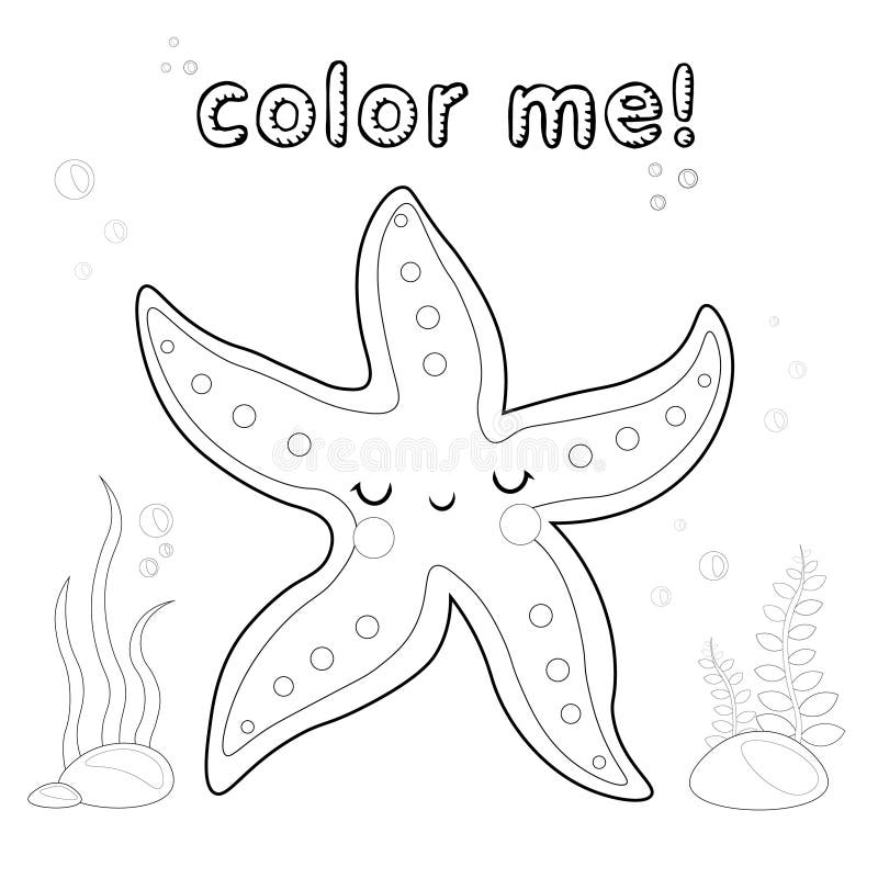 Outline starfish coloring page black and white starfish cartoon character vector illustration isolated on white background stock illustration
