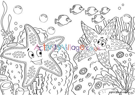 Starfish scene louring page