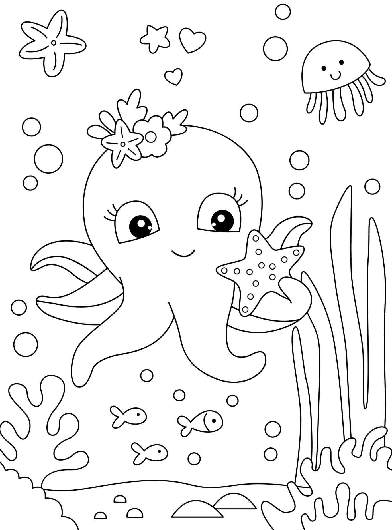 Octopus holding starfish coloring page