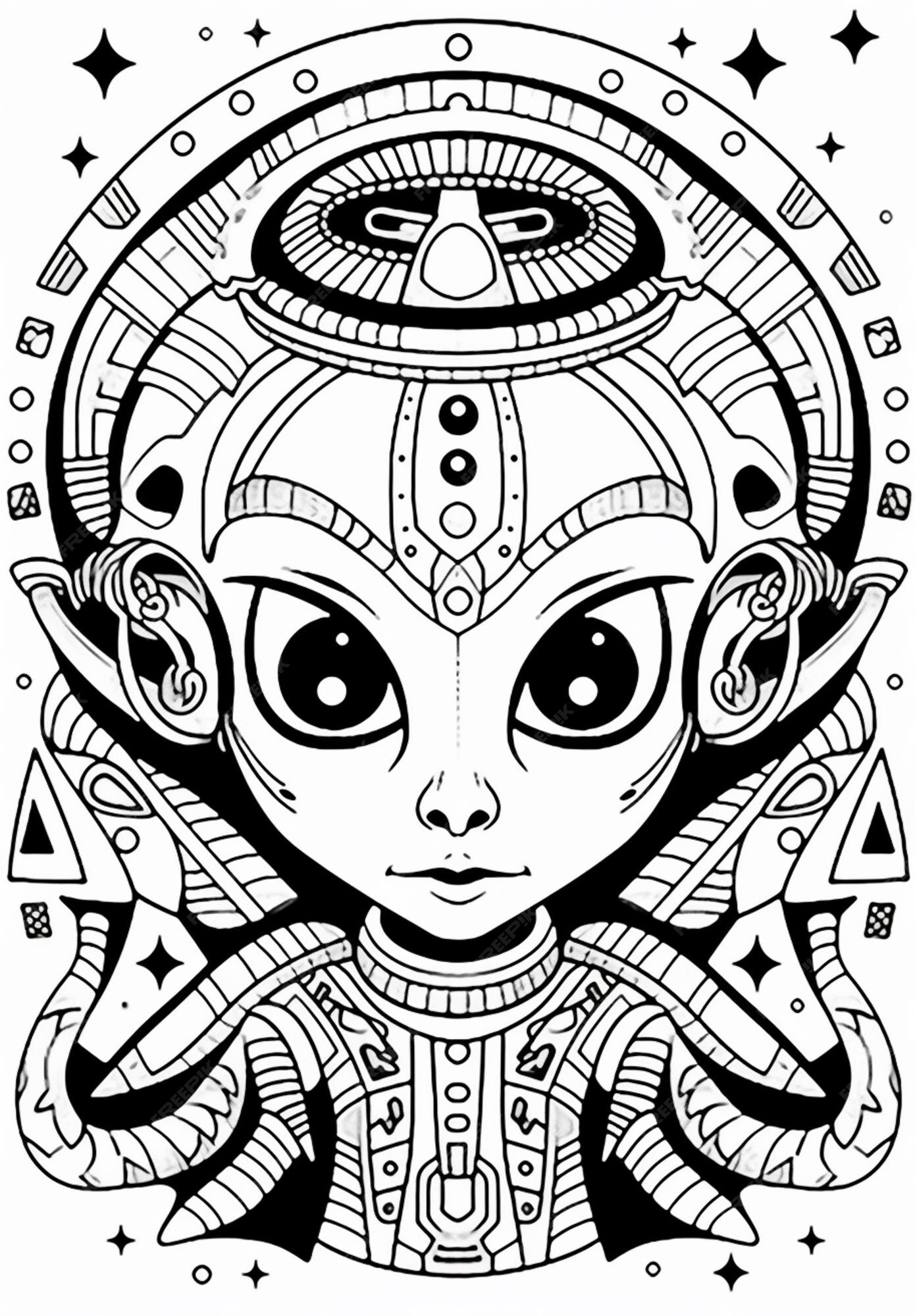 Premium photo a coloring page with an alien face and a star generative ai