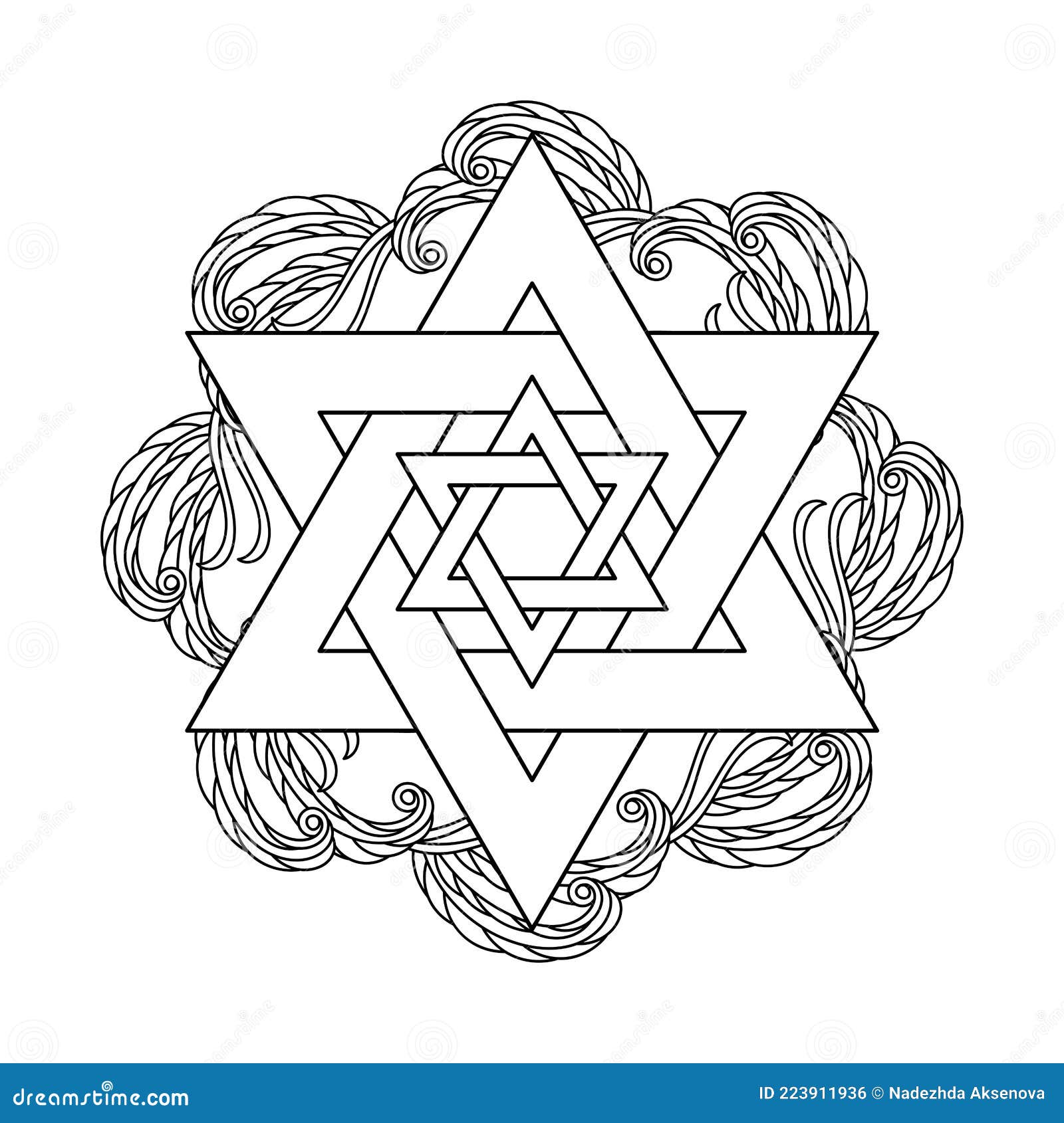 Jewish star of david coloring book abstract plant ornament stock vector