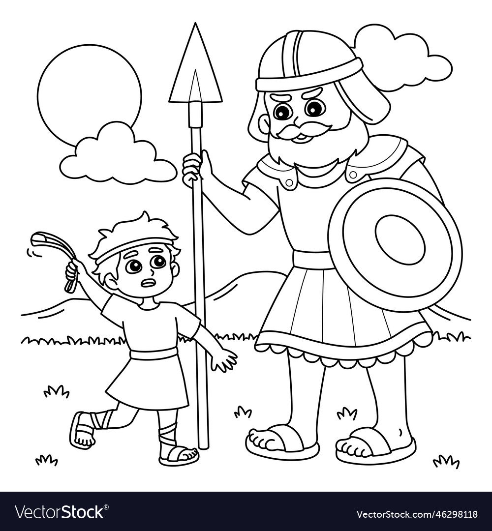 David and goliath coloring page for kids vector image