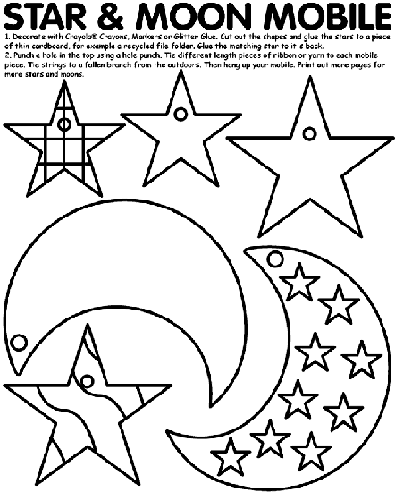 Star and moon mobile coloring page