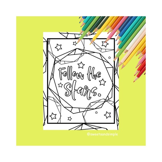 Follow the stars coloring page star coloring sheet adult coloring printable instant download