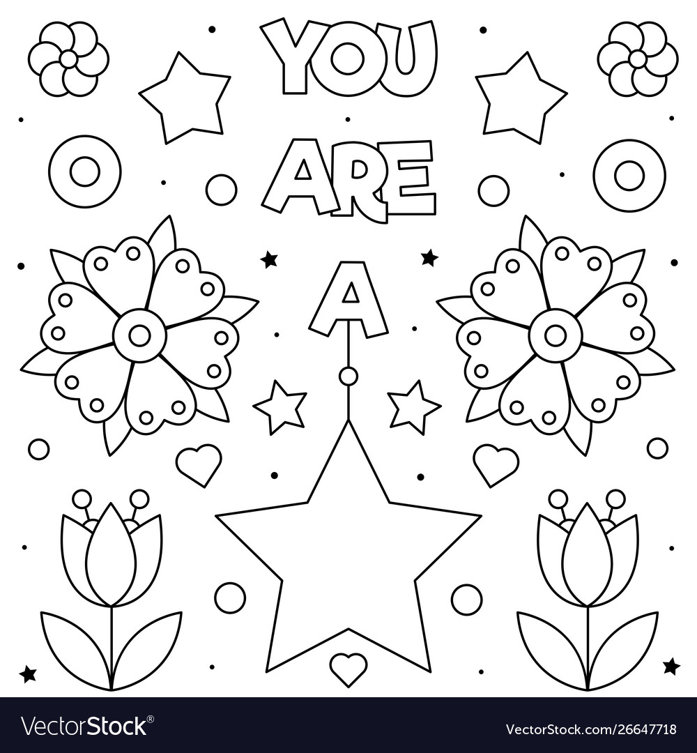 You are a star coloring page black and white vector image