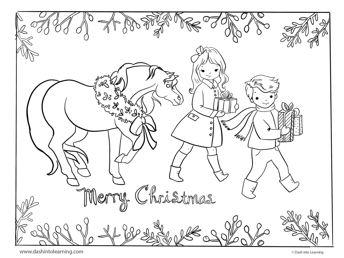 Merry christmas coloring page and art print â dash into learning