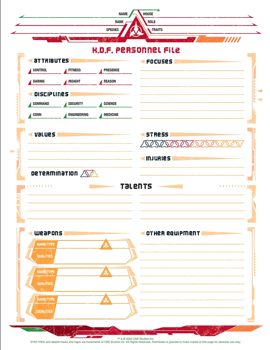 Star trek adventures klingon character sheet