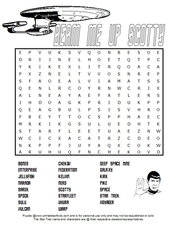 Star trek word search â printables for kids â free word search puzzles coloring pages and other activities