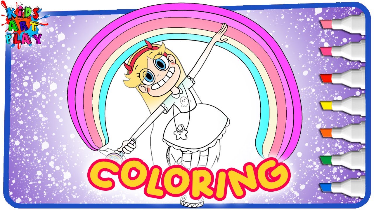 Star vs the forces of evil coloring book page star butterfly with rainbow coloring