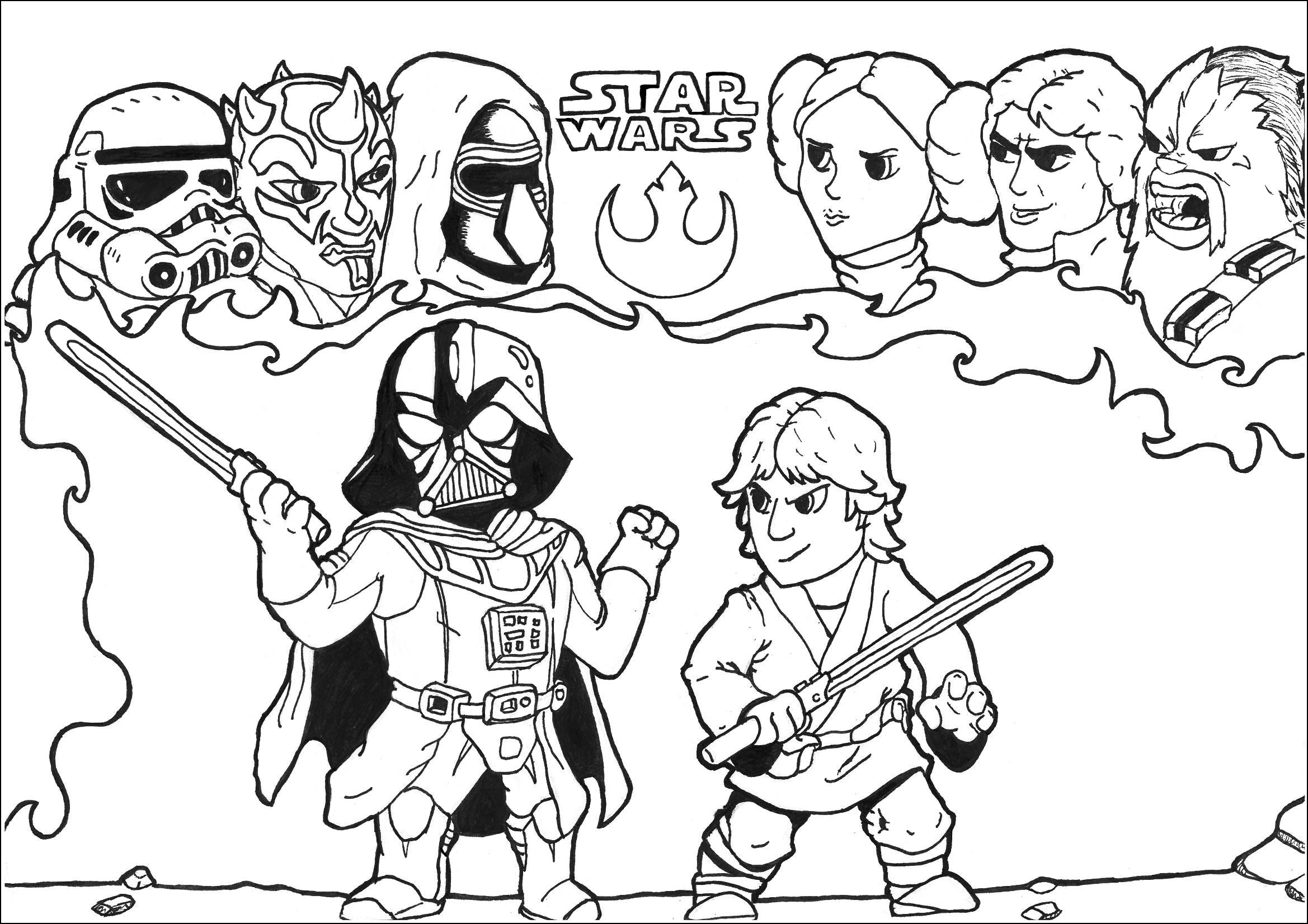 Coloring pages coloring page adult star wars lukexdarthvader fight by allan