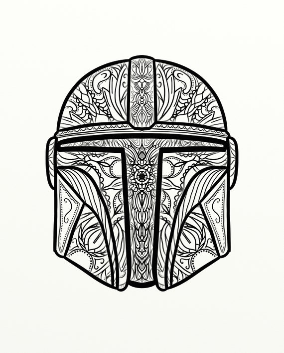 New printabledownloadable coloring page mandolorianmando mandala coloring page quarantine activity inspired by star wars instant download