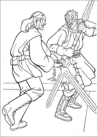 Darth maul vs qui gon jinn fight coloring page free printable coloring pages