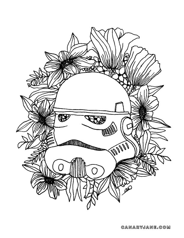 Star wars floral coloring page