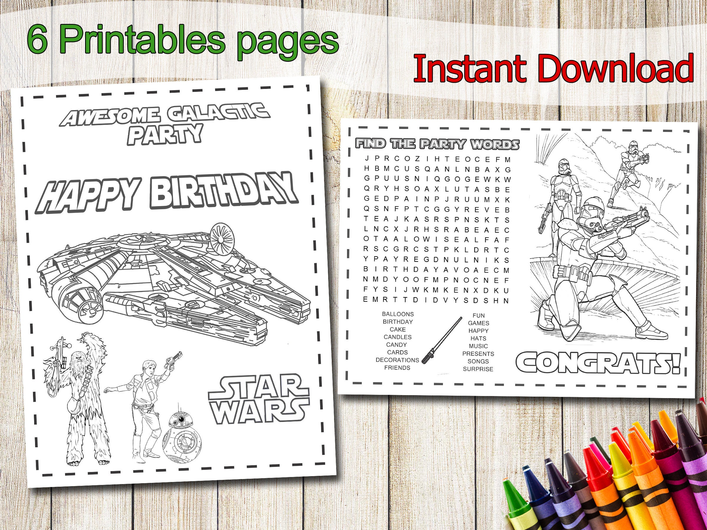 Star wars coloring pages instant download star wars party