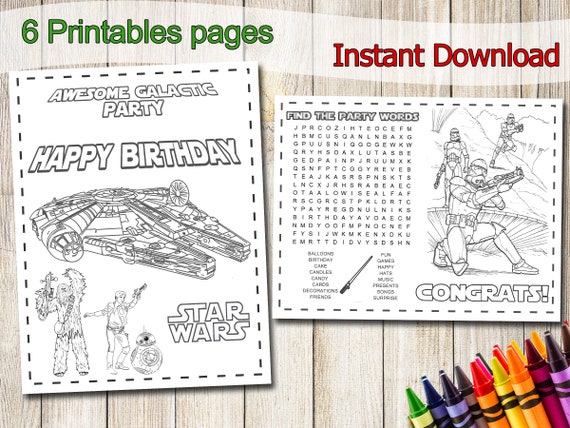 Star wars coloring pages instant download star wars party favors star wars birthday party favor star wars coloring book download now