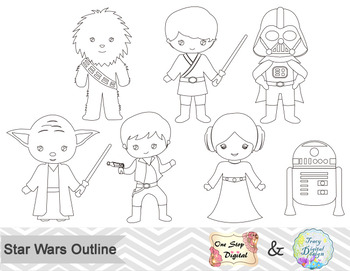 Black white outline star wars digital clip art by onestopdigital