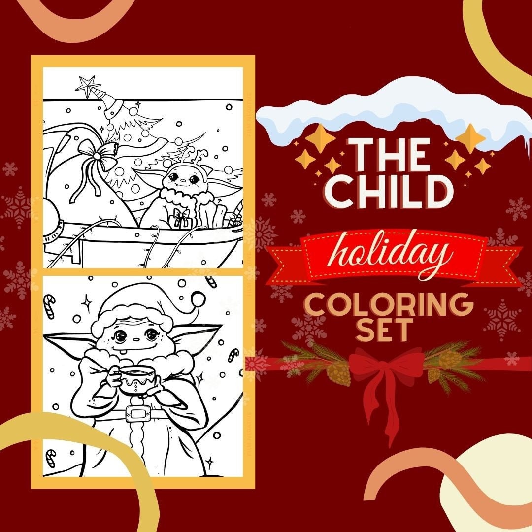 Baby yoda grogu star wars christmas coloring page set for kids and adults great christmas party activity