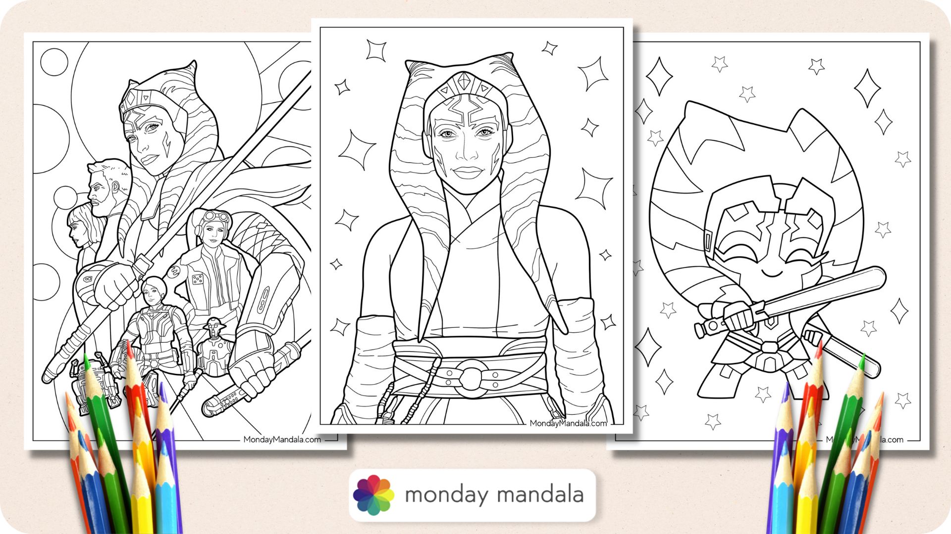 Ahsoka coloring pages free pdf printables